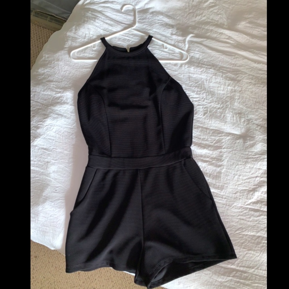 One Clothing Black Halter Shorts Romper